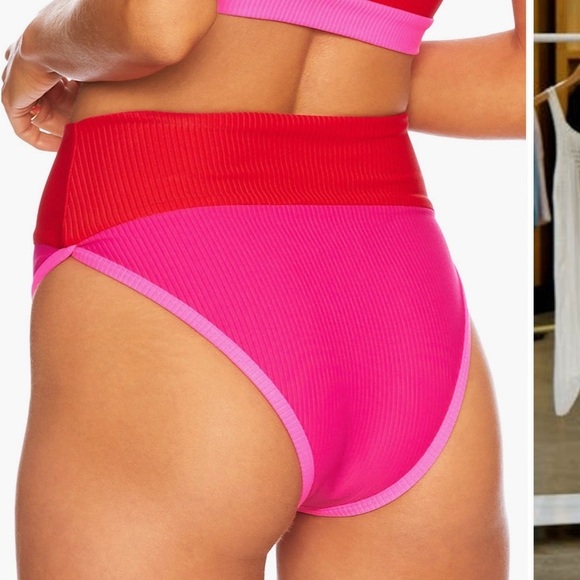Beach Riot Emmy Bikini Bottom Fuchsia Red Neon Pink Colorblock - Picture 3 of 7